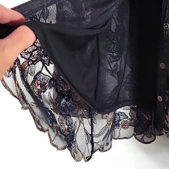 REBA Western Lightweight Button Up Denim&Lace Embroidered Blouse Size M - Picture 6 of 11